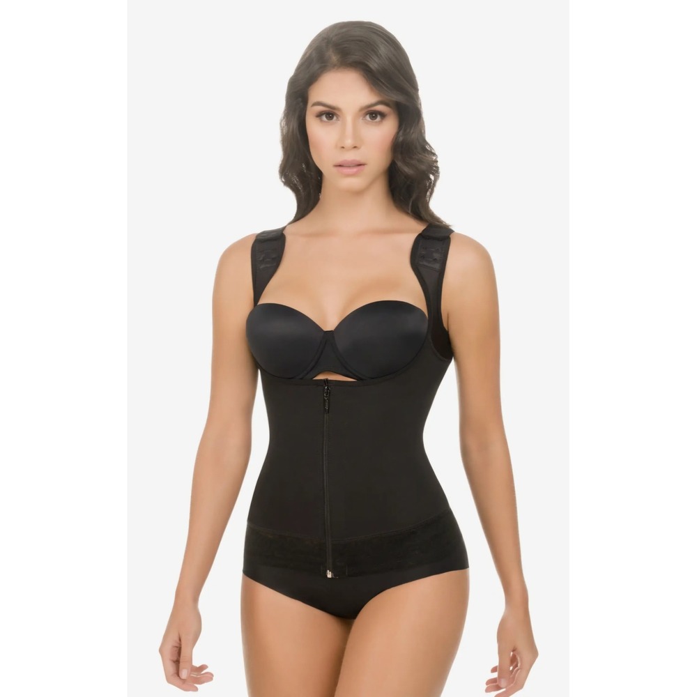 CYSM Ultra Compression Corset Shaper Sz XS Black Zipper Hook Eye Lace Trim 1338